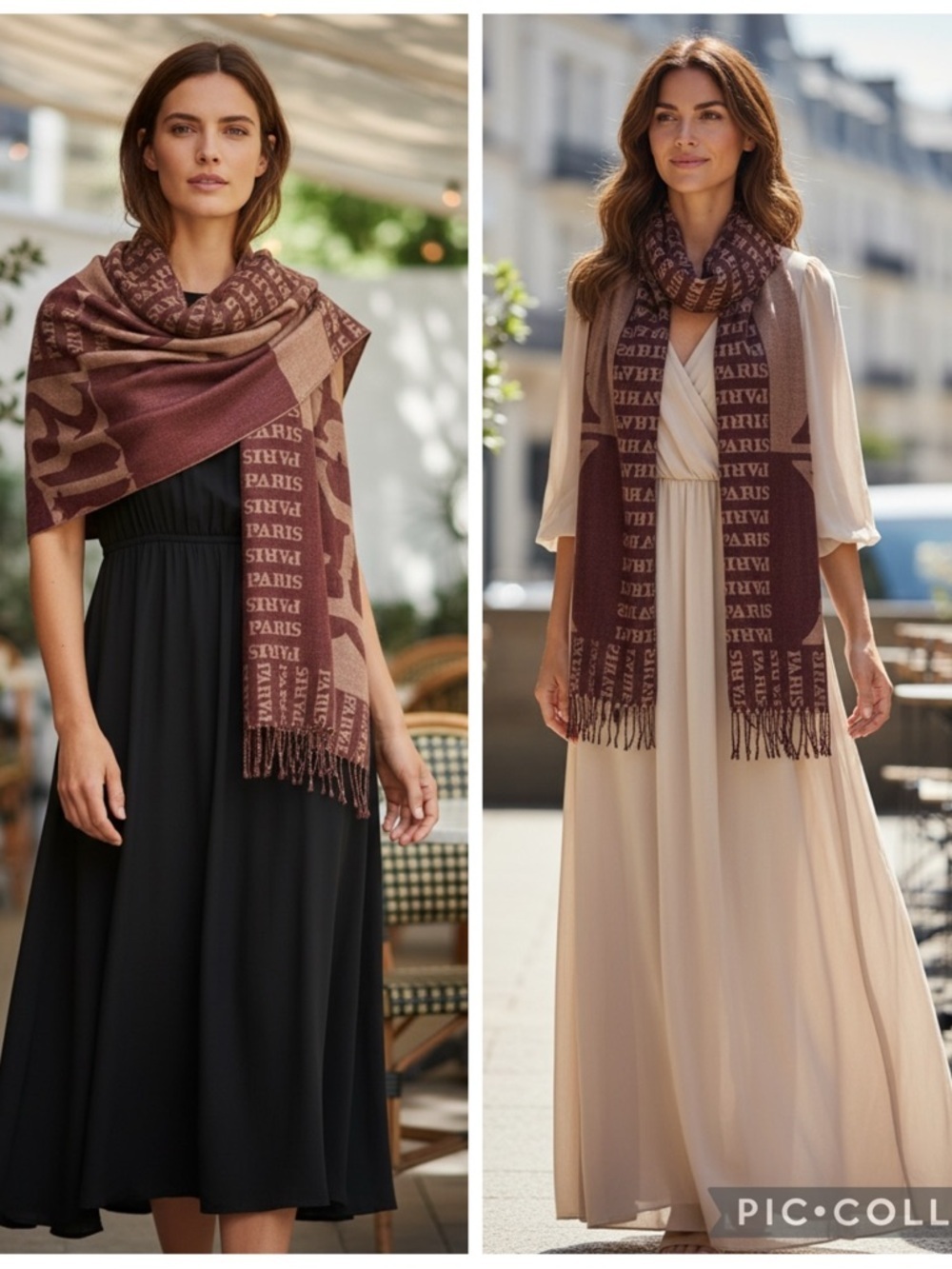 Paris Eiffel Tower Brown Camel Fringe Wrap Scarf Shawl Size OS